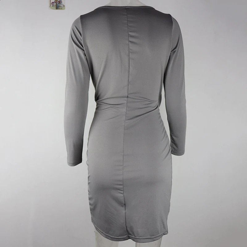 Summer Womens Sexy Deep V Twist Irregular Long-sleeved Nightclub Dress 240823