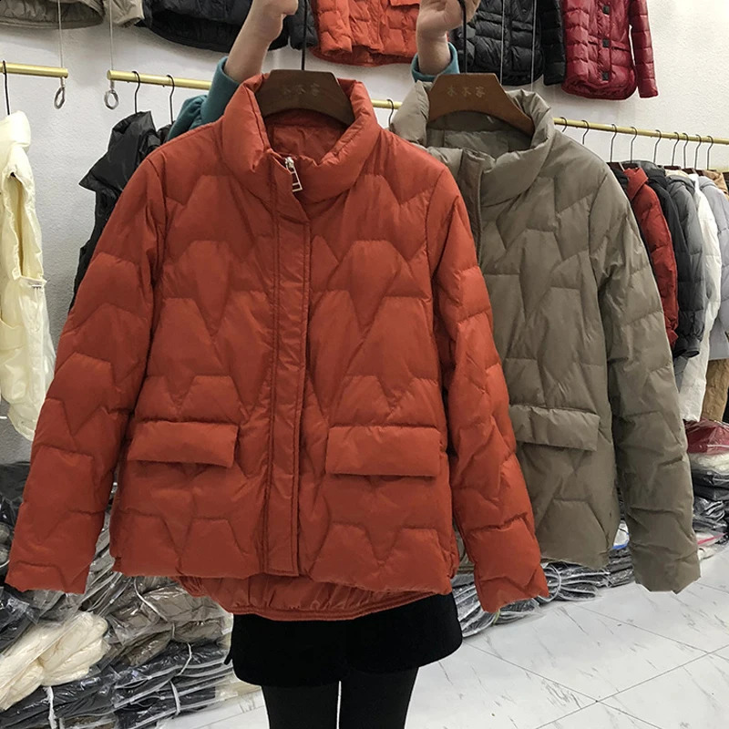 Janveny Ultra Light Down Jacket Womens Winter Stand up Feather Puff Coat 90% White Duck Park Solid Color 240823