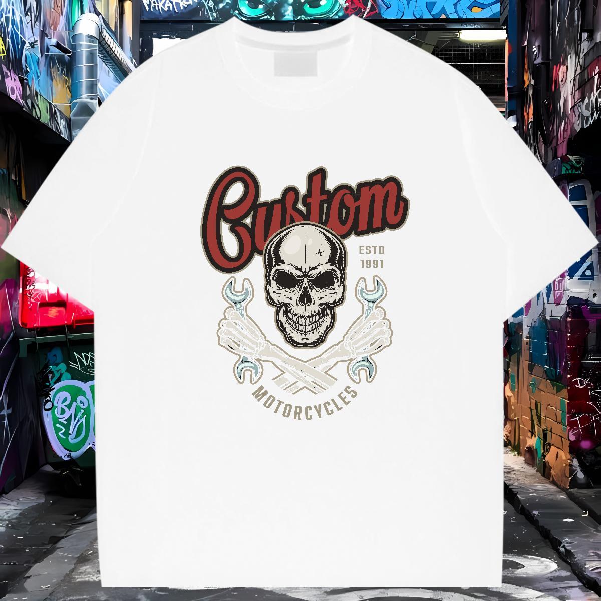 Soft T shirt 230g 100% Cotton skull Casual Beach Anime Print Breathable Crew Neck Tshirts DIY Tee Shirt