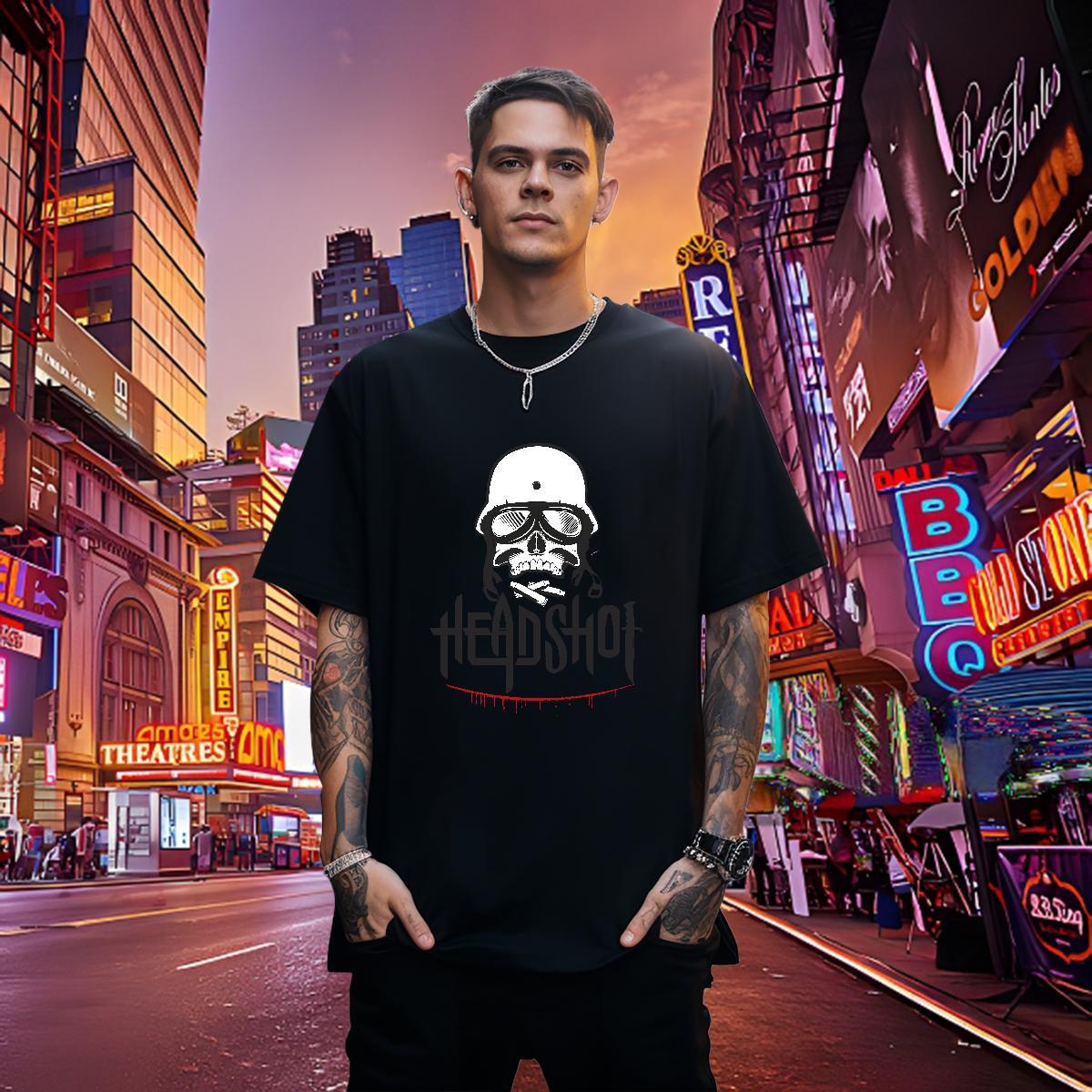 Loose Fit Mens T Shirts 230g Pure Cotton skull Casual Plus Size Custom Crew Neck Tshirts Brand Tops Shirt