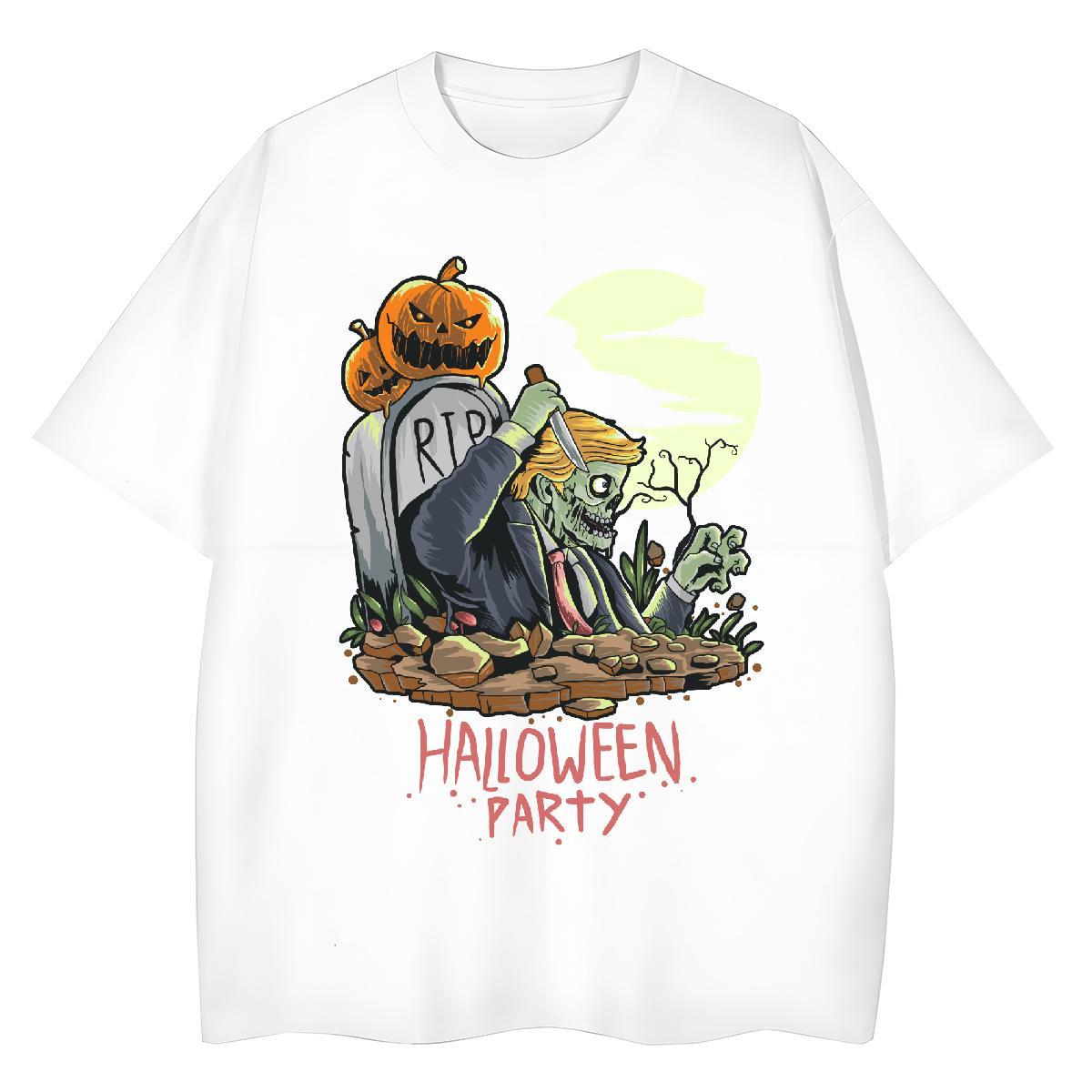 Fashion Design Men Tshirts Halloween High Street Hip Hop 230g Pure Cotton Tops Round Neck Short Sleeve Cool Design T Shirt For Man Cartoon Print
