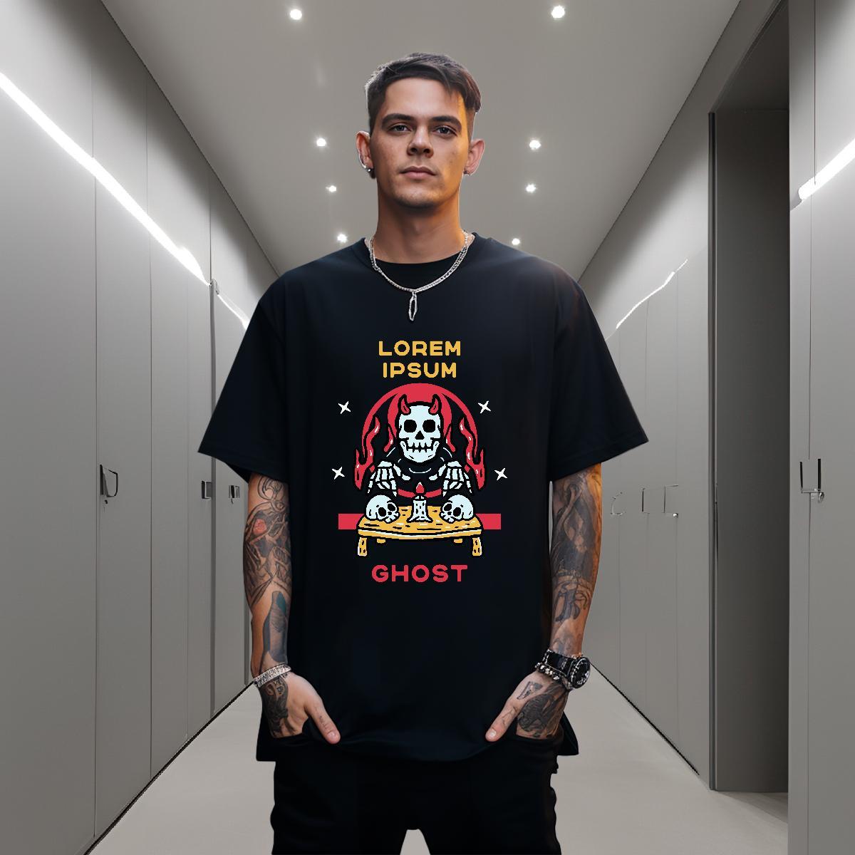 Loose Mens T Shirts 100% Cotton 230g skull Hip Hop Custom Print Plus Size Short Sleeve O-Neck Men Tops Tees Factory Direct Tee Shirt