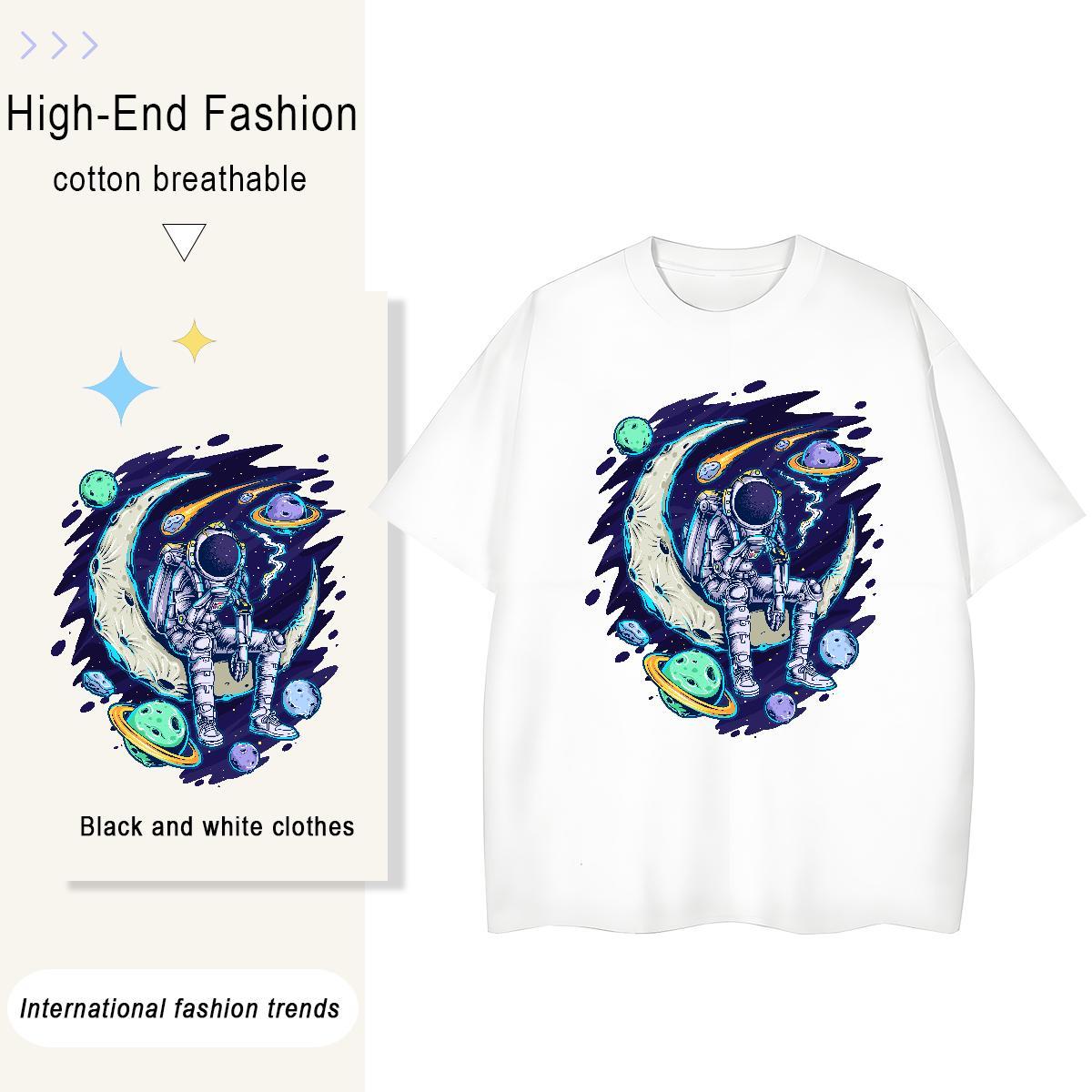 Designer Women Tshirts 230g 100% Cotton cosmonaut Daily Outfit T Shirts Women Breathable Crew Neck Skull Clothes Shirt