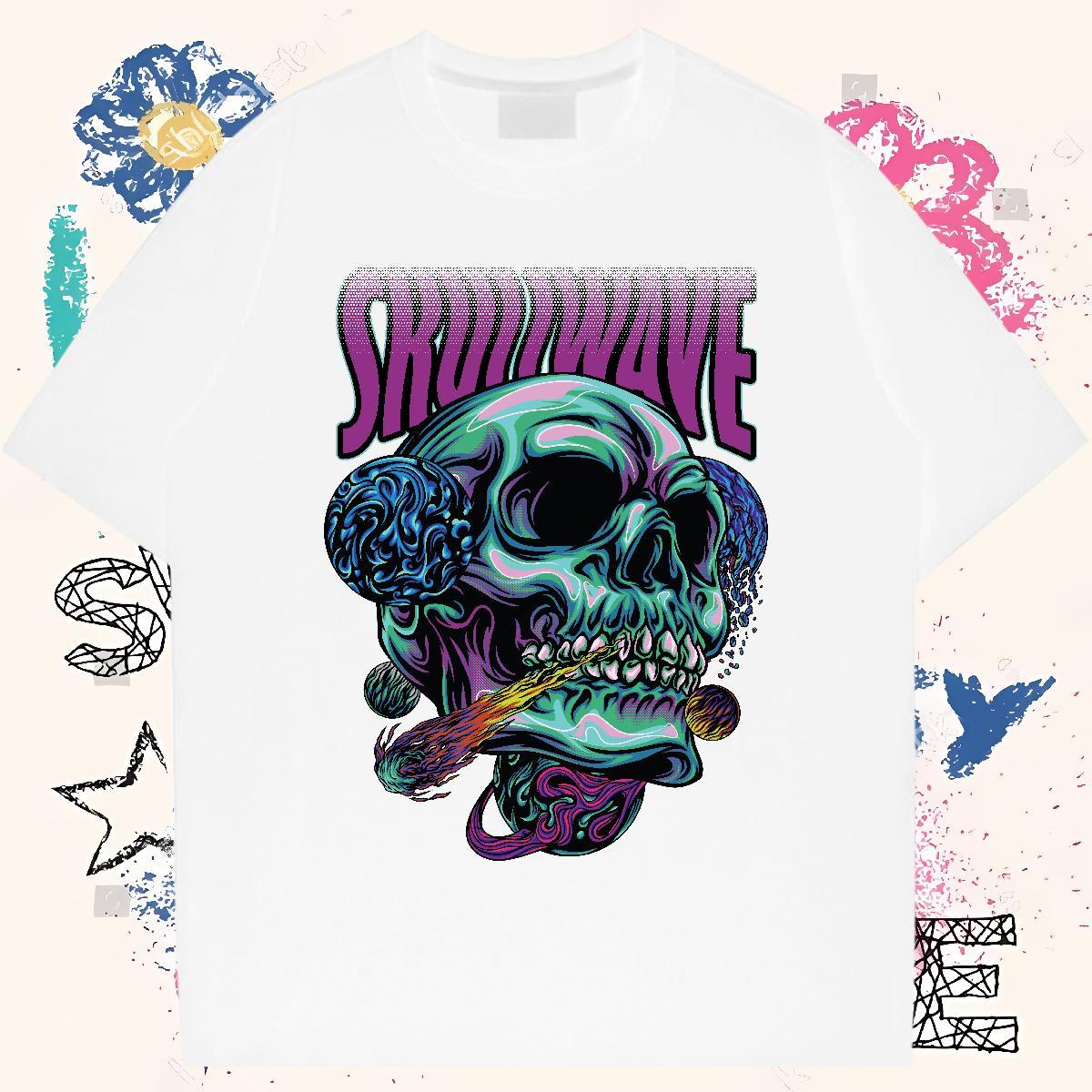 Cool Design Man T Shirts 230g Pure Cotton skull Anime Printing Street White Plus Size Breathable Soft Couples T Shirts Classic Tops Tees