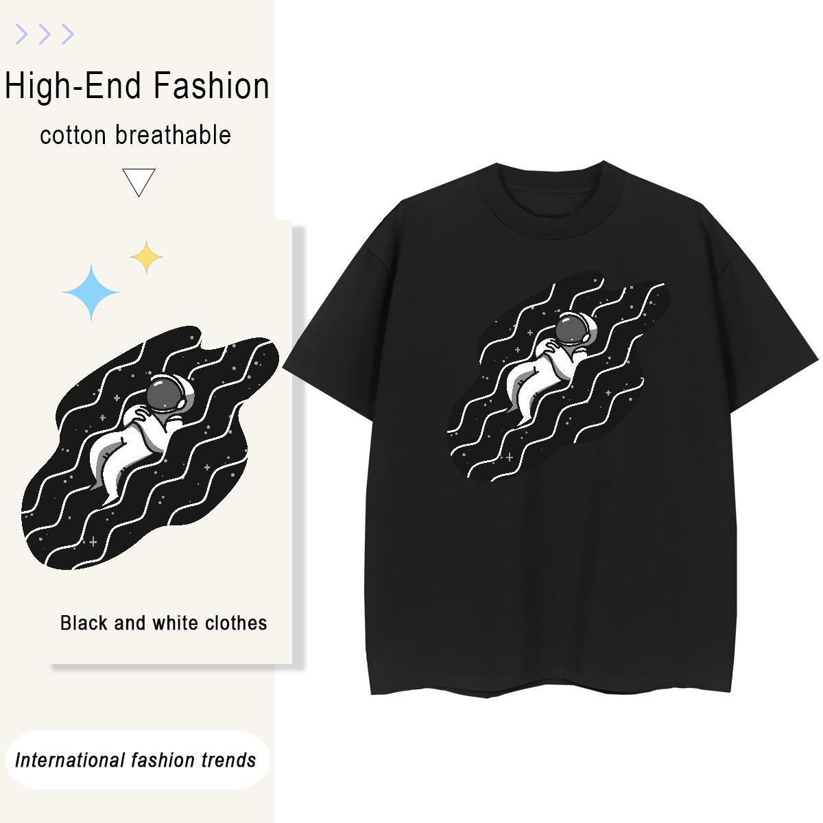 Female Womens Tshirts 230g Pure Cotton outer space High Street Hip Hop T-Shirts Crew Neck Cartoon Floral Printing Tops