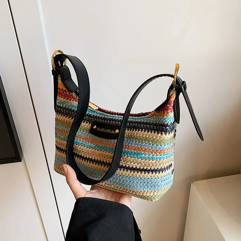 Fashion Straw Shoulder Bags Women Woven Top Handle Underarm Hobo Bag Crossbody Bag Summer Beach Travel Handbag Purse for Women 240823