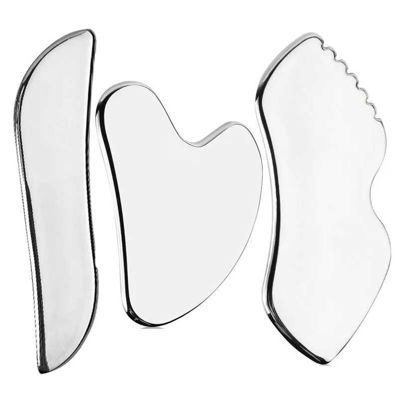 Facial Stainless Steel Scraper Massage Gua Sha Tool Face Lift Anti-Aging Skin Tightening Cooling Metal Contour Reduce Puffiness CL240824