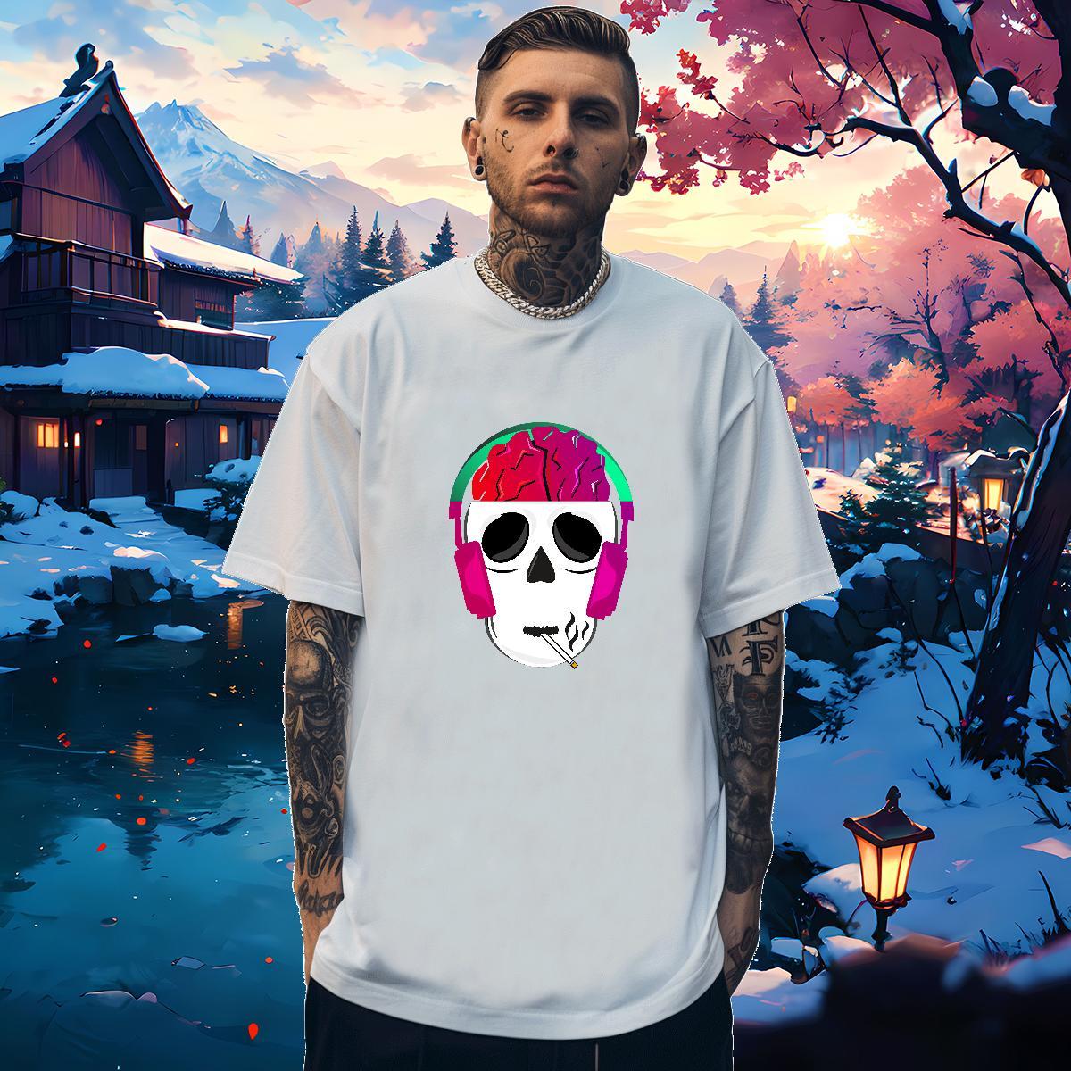 Free Shipping Mens T Shirts 230g 100% Cotton skull Beach Floral Print Breathable Soft Men Clothes T-Shirt New Top Tees