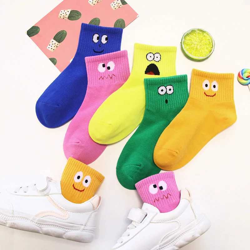 5 Pairs Kids Socks Funny Face Emoticons Pattern Comfortable Breathable Boys Girls Socks CL240824