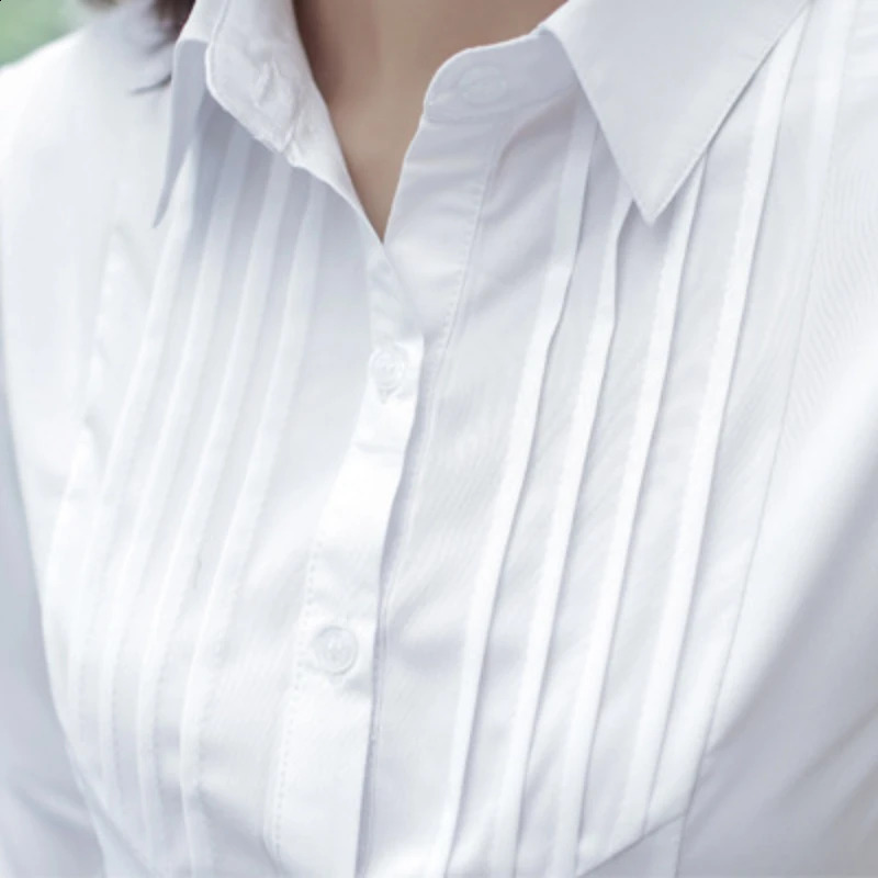 Korean Version Of White Shirt For Women White Shirts Formal Blouse Womens Long Sleeved Slim Fitting Autumn Single Lady Blouses 240823