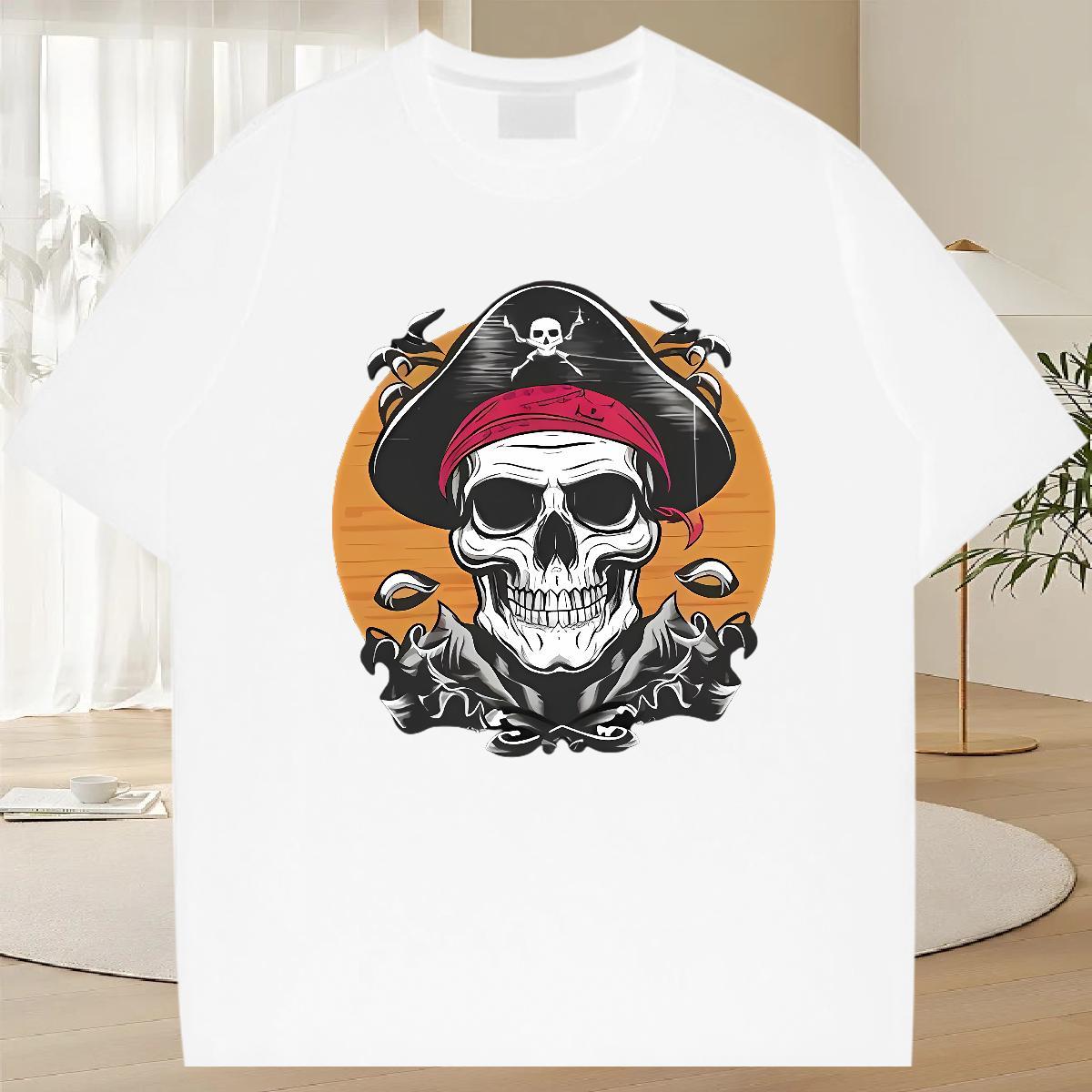 Wholesale T Shirts Men 230g 100% Cotton skull Hip Hop Street Oversized 3XL 4XL Breathable Short Sleeve Men Tees Classic Casual Clothes
