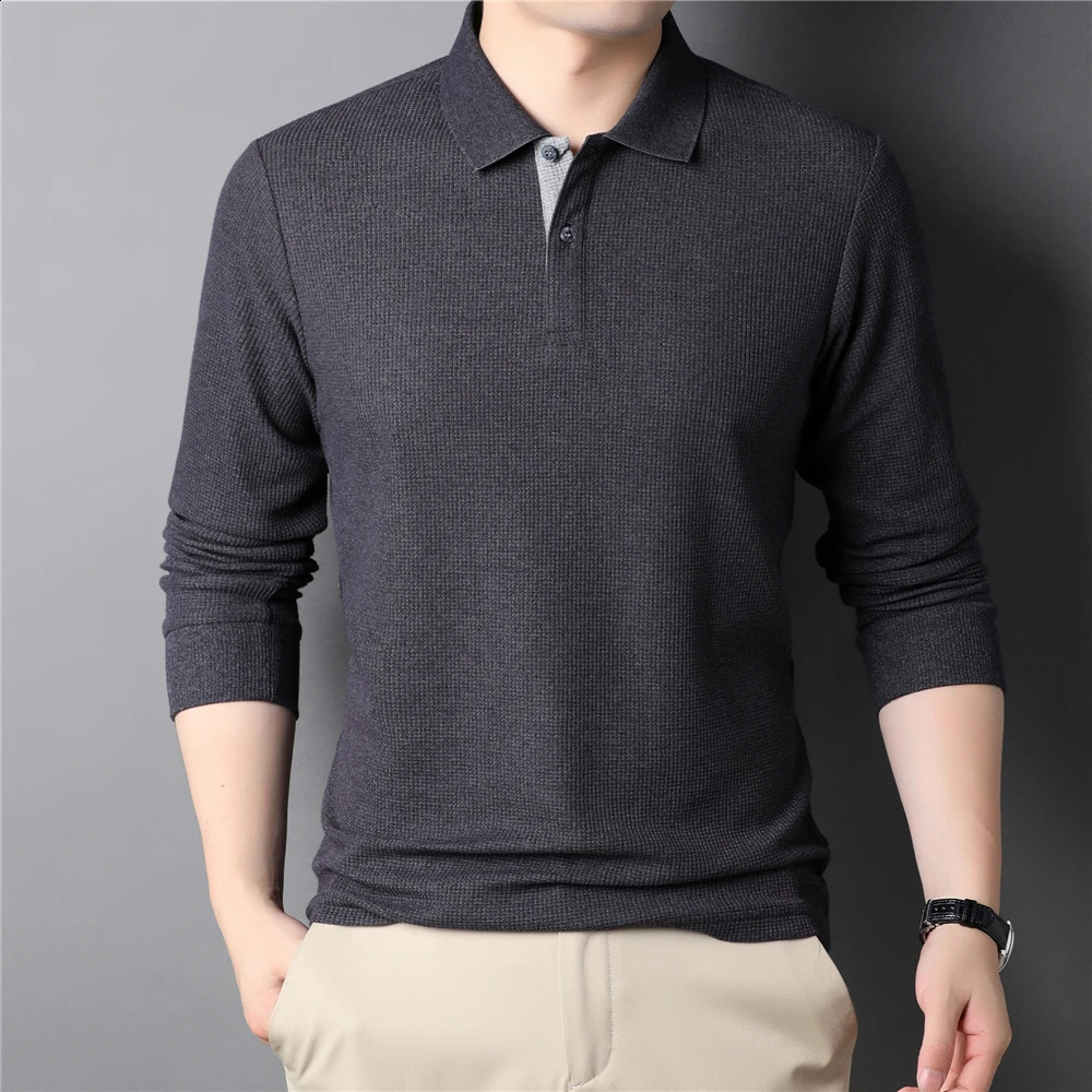 COODRONY mens polo shirt with waffle pattern long sleeved Tshirt clothing soft cotton business casual Z5108 240823