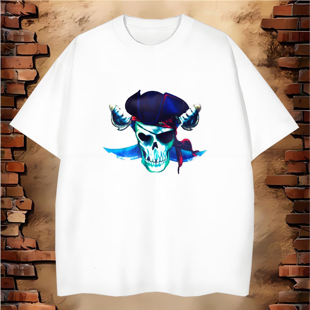 Free Shipping Mens T Shirts 230g Pure Cotton skull Sports Casual DIY Breathable Crew Neck Tshirts Fashion Design Tee Shirt