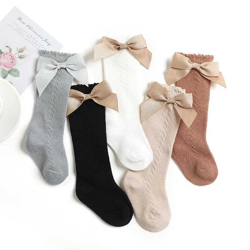 2023 New Kids Knee High Socks Baby Girls Boys Bow Long Sock Soft Cotton Mesh Breathable Children Hollow Out Socken For 0-7 Years CL240824