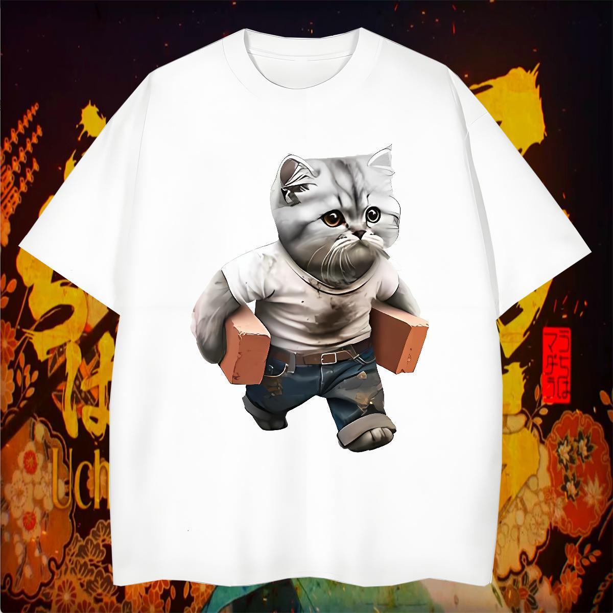New Designer Men Tees cat Beach 100% Cotton 230g Tshirts O Neck Short Sleeves Wholesale T Shirts Men Plus Size Custom