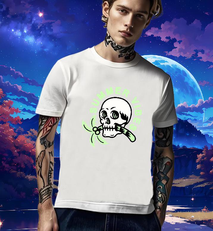 Popular T-Shirts for Men 230g 100% Cotton skull Casual DIY Pure Cotton Tshirt for Man Woman Fashion Clothings
