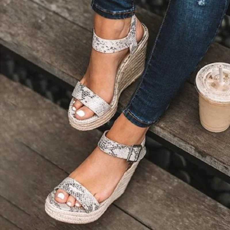 High Quality Women Leisure Wedges Heeled Wedge heel serpentine sandals Summer New Sandals Party Platform High Heels Shoes sandalias mujer T241227