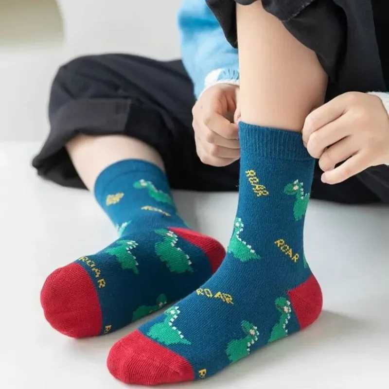 5Pairs/lot Children Socks for Boys Cotton Cute Outdoor Travel Sports Socks Animal Dinosaur Causual Sports Clothes Accessories CL240824