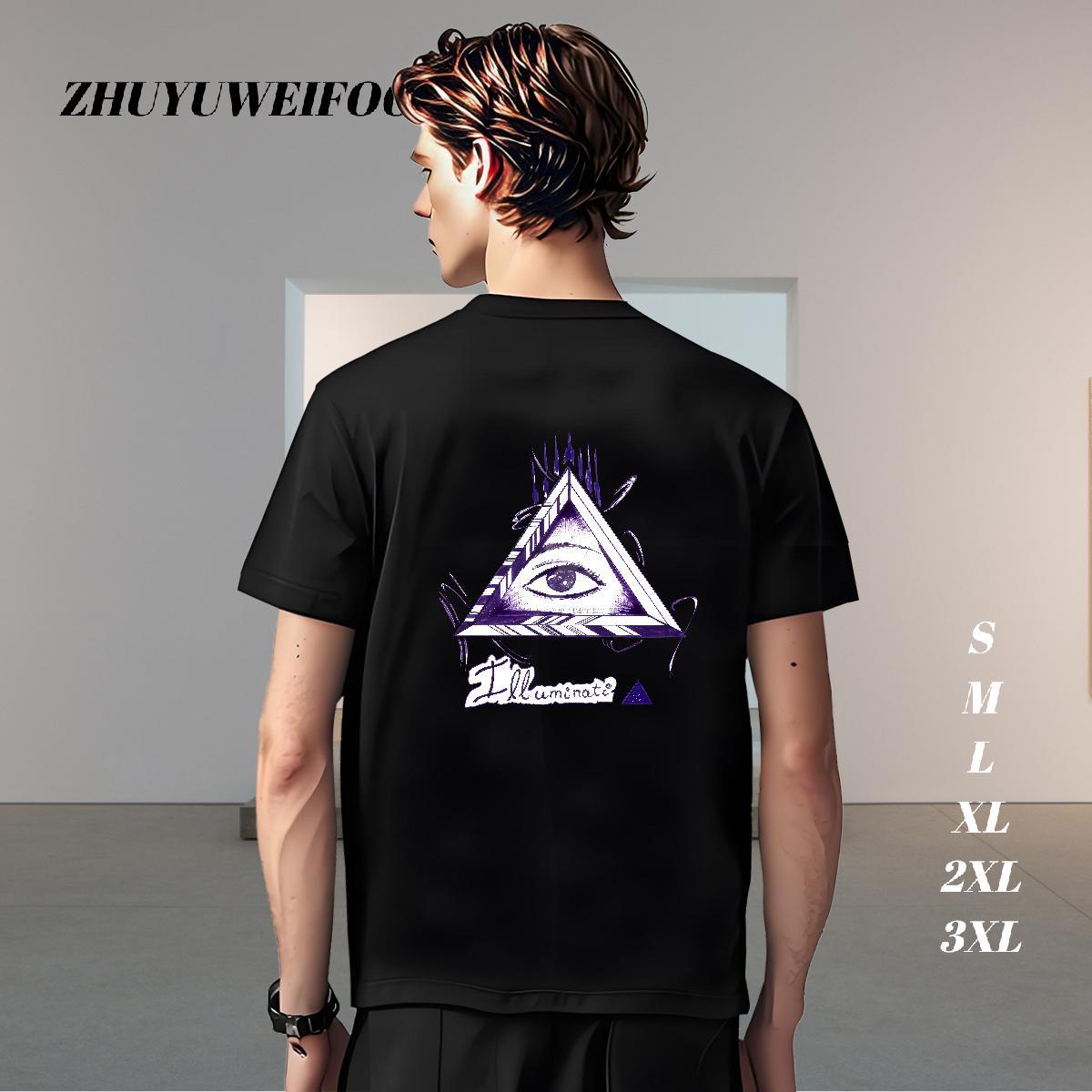 Soft T-Shirts for Men 230g Cotton eye of the devil Street Casual Floral Print Breathable Crew Neck Men Tops Tees Factory Direct Top Tees