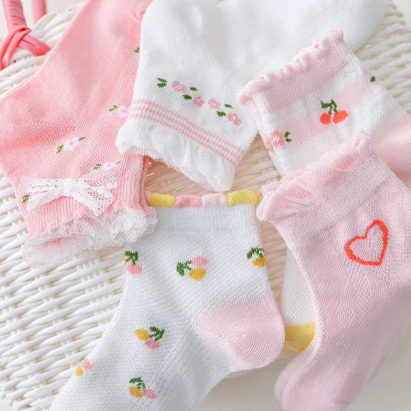 Girls Socks 5 Pairs/Lot Spring Summer Cotton Infant Children Socks Cute Flowers Pattern For Kids Baby CL240825