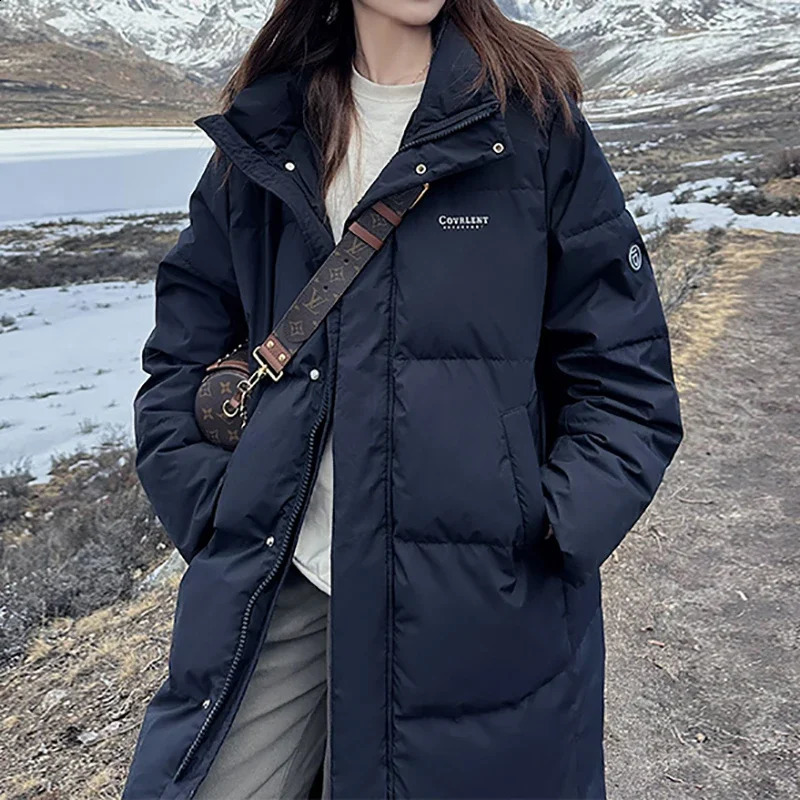 ABRINI Womens Zipper Pocket Coat Turtle Collar Thick Long Autumn and Winter Extra Large Loose Leisure Park 240823