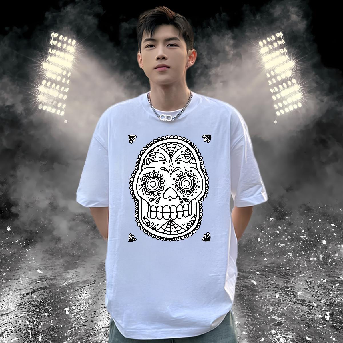 Loose Fit T Shirt For Man 230g Pure Cotton skull Beach Custom Printed Breathable Short Sleeve Tshirt for Man Woman Classic Polos