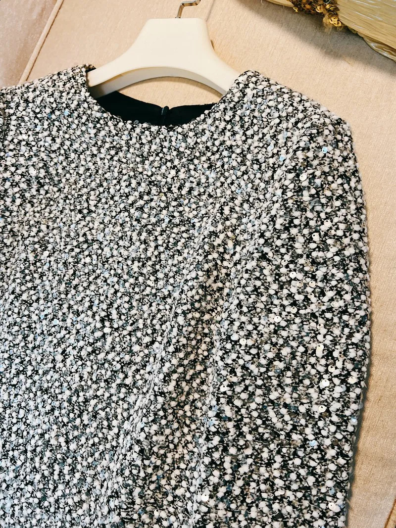 Guesed French Handmade Sequins Tweed Dress Ladies Long Sleeve Detachable Feathers Dresses Arrival 240824