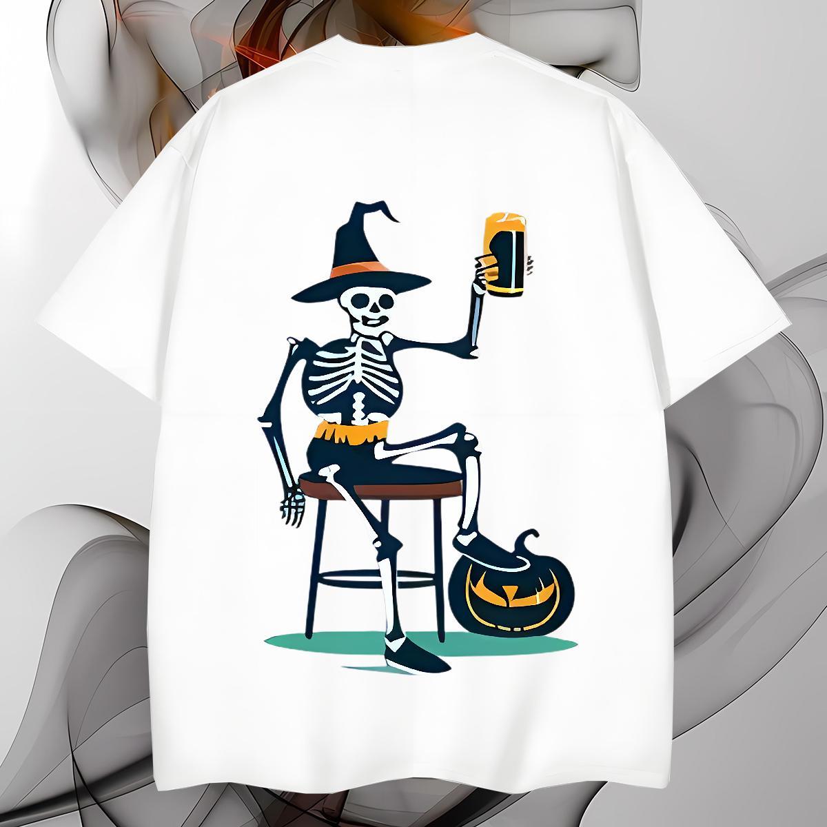 Loose Fit T Shirts Men 230g Cotton halloween Sport Skull Pure Cotton Men Tees Fashion Tops Tees