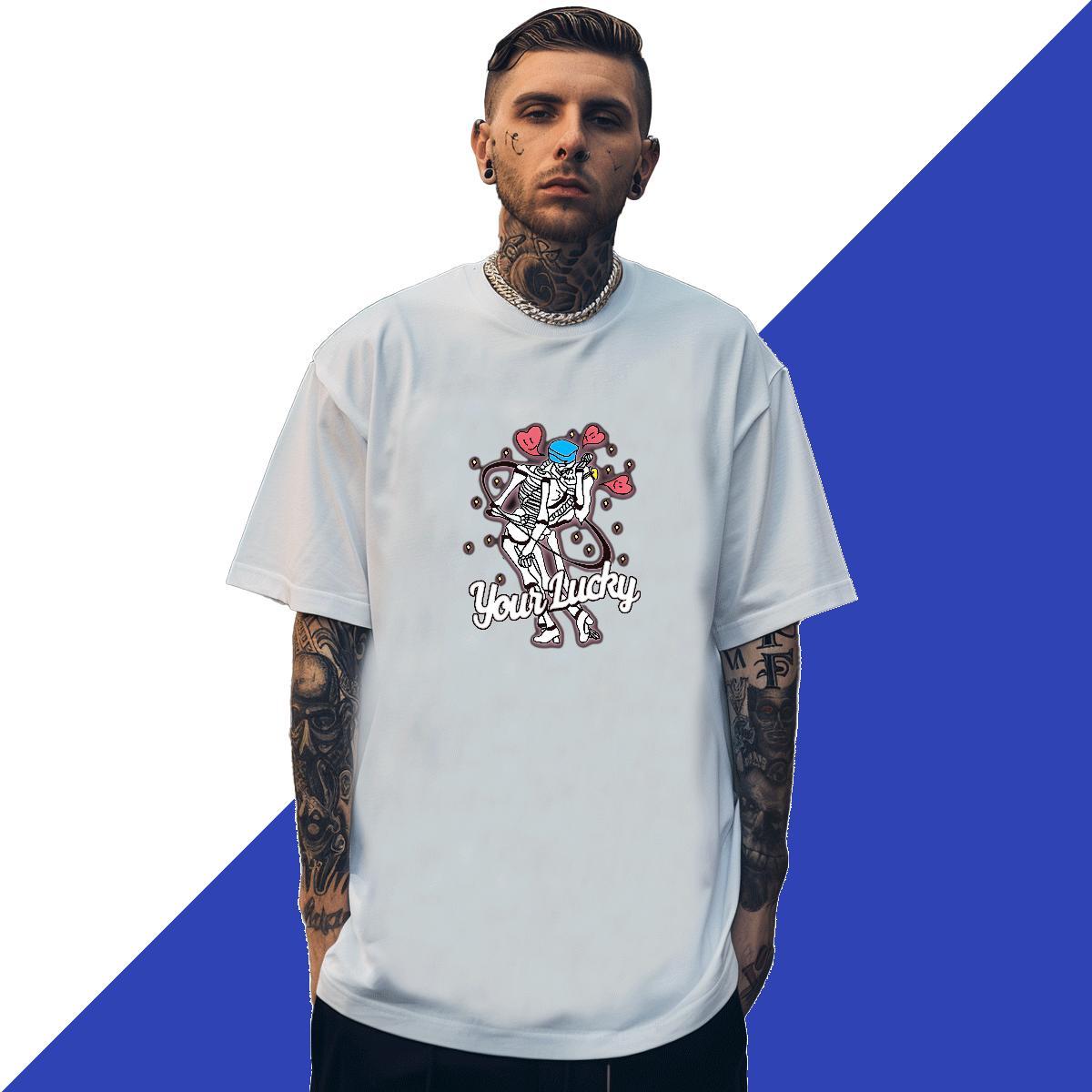 Loose T-Shirts for Men 230g Pure Cotton skull Anime Printing Street White Plus Size Breathable Crew Neck Tshirts Fashion Designer Clothes