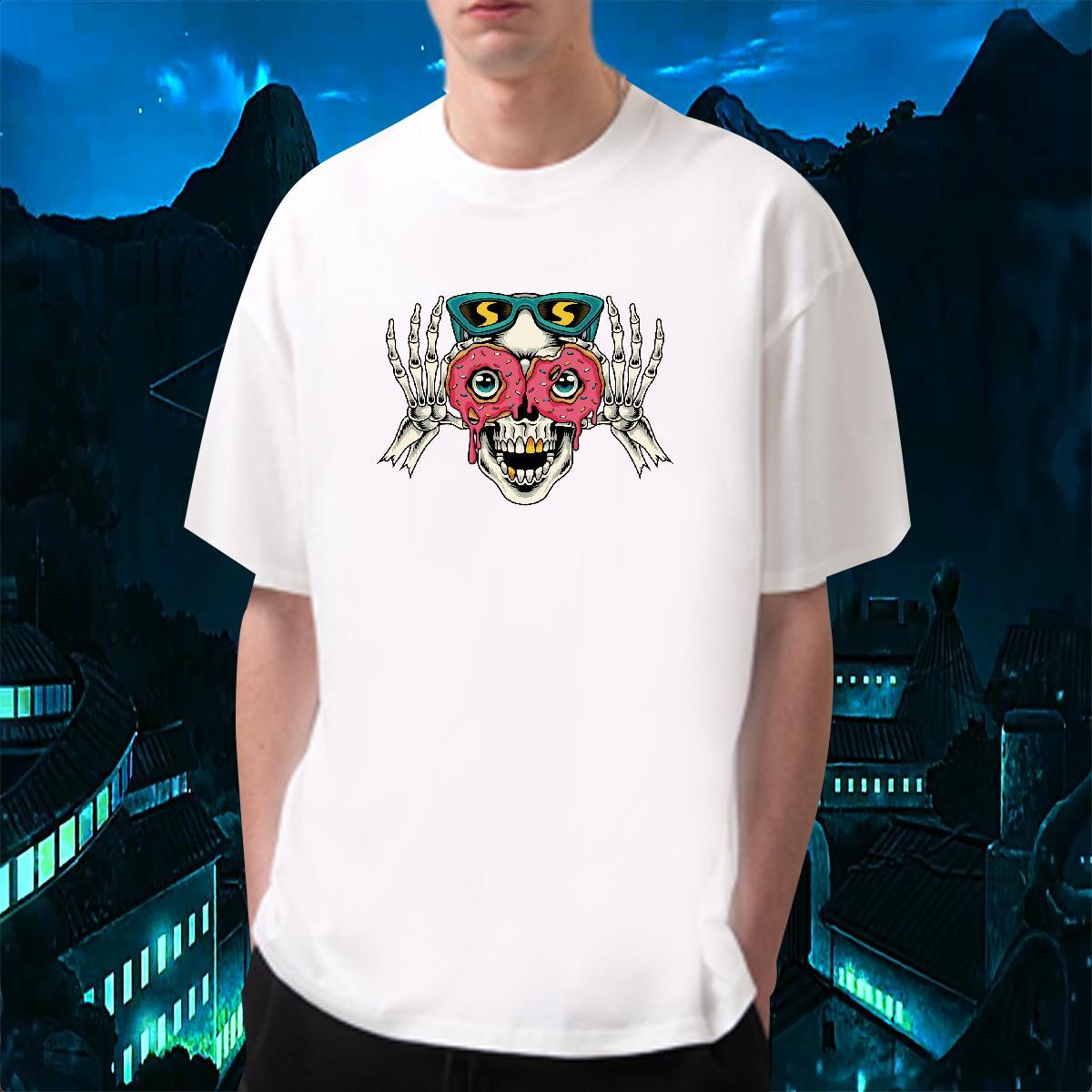 Soft T Shirt For Man 230g Cotton skull Spring Summer Plus Size Cartoon O-Neck Short Sleeve Men Clothes T-Shirt Customized Tops Tees