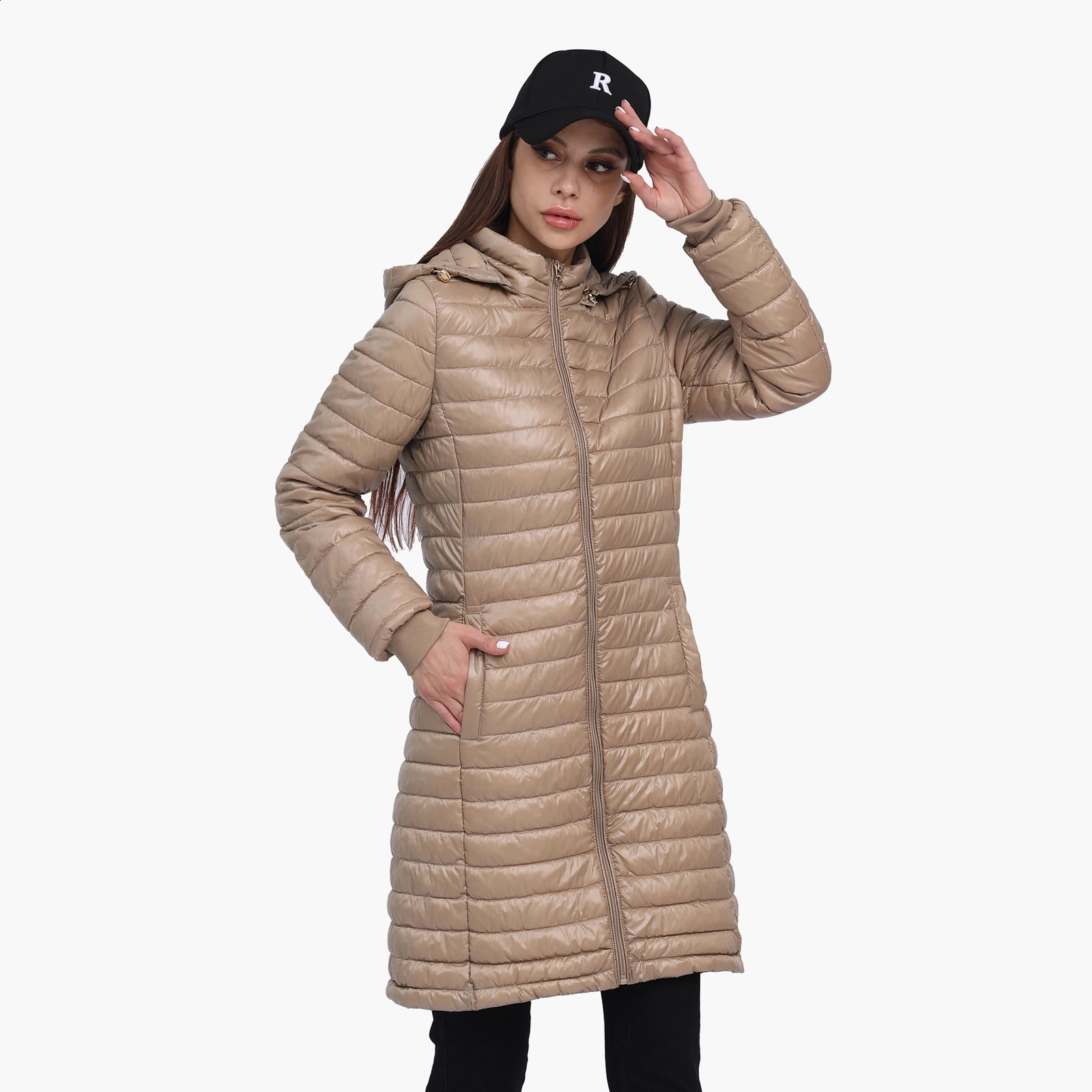 SANTELON Womens Long Temperature Ultra Lightweight Portable Inflatable Jacket for Winter Outdoor Park with Adjustable Cover 240823