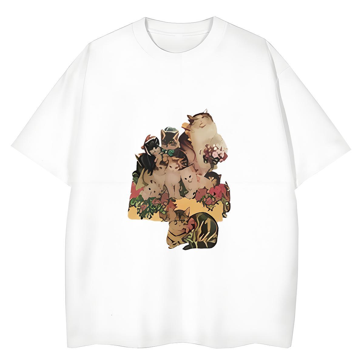 2024 Summer Men Tops Tees cat Street 230g Cotton Tees Shirts Short Sleeve O-Neck Comfortable Men T Shirts Asian Size