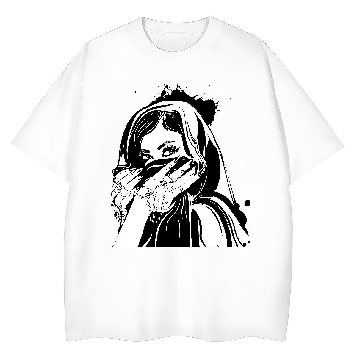 Free Shipping Woman Tshirt 230g Cotton masked Casual T shirt Short Sleeve O-Neck Custom Printed Top Tees