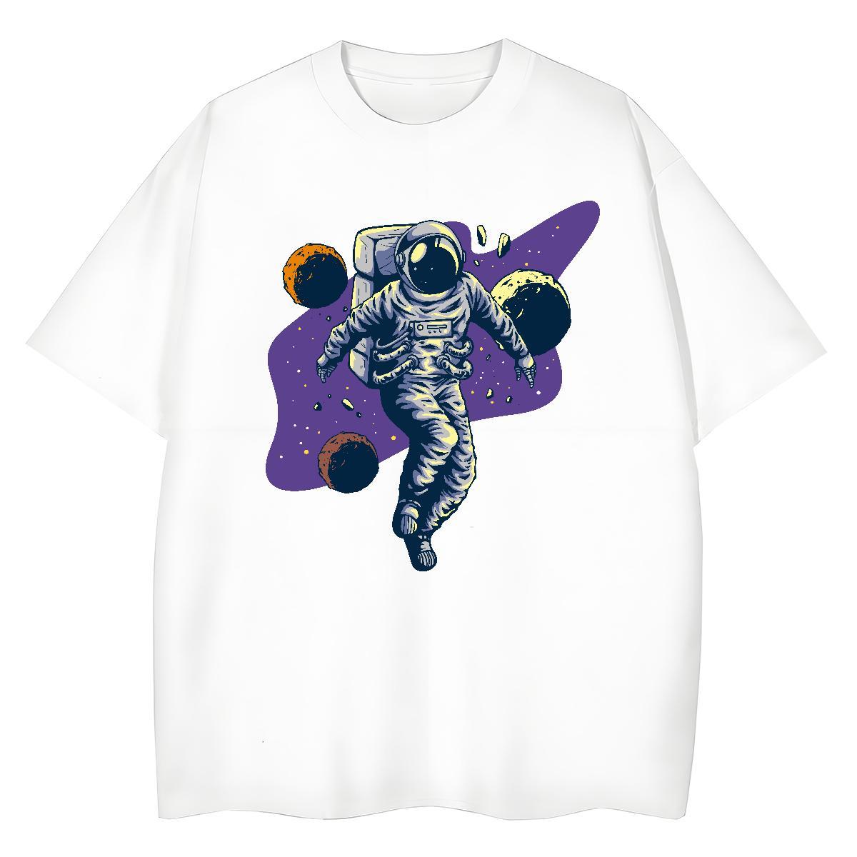Free Shipping Womens Tshirts 230g Cotton cosmonaut Beach T-Shirts Round Neck Short Sleeve Custom Print Oversized Clothes Shirt