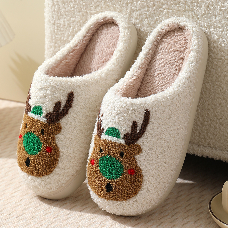 2024 Winter Christmas Deer Cotton Slippers Fur Women Home Couple Indoor Elk Cartoon Designer Warm Slipper Winter Shoes ladies Fashion Size 36-45