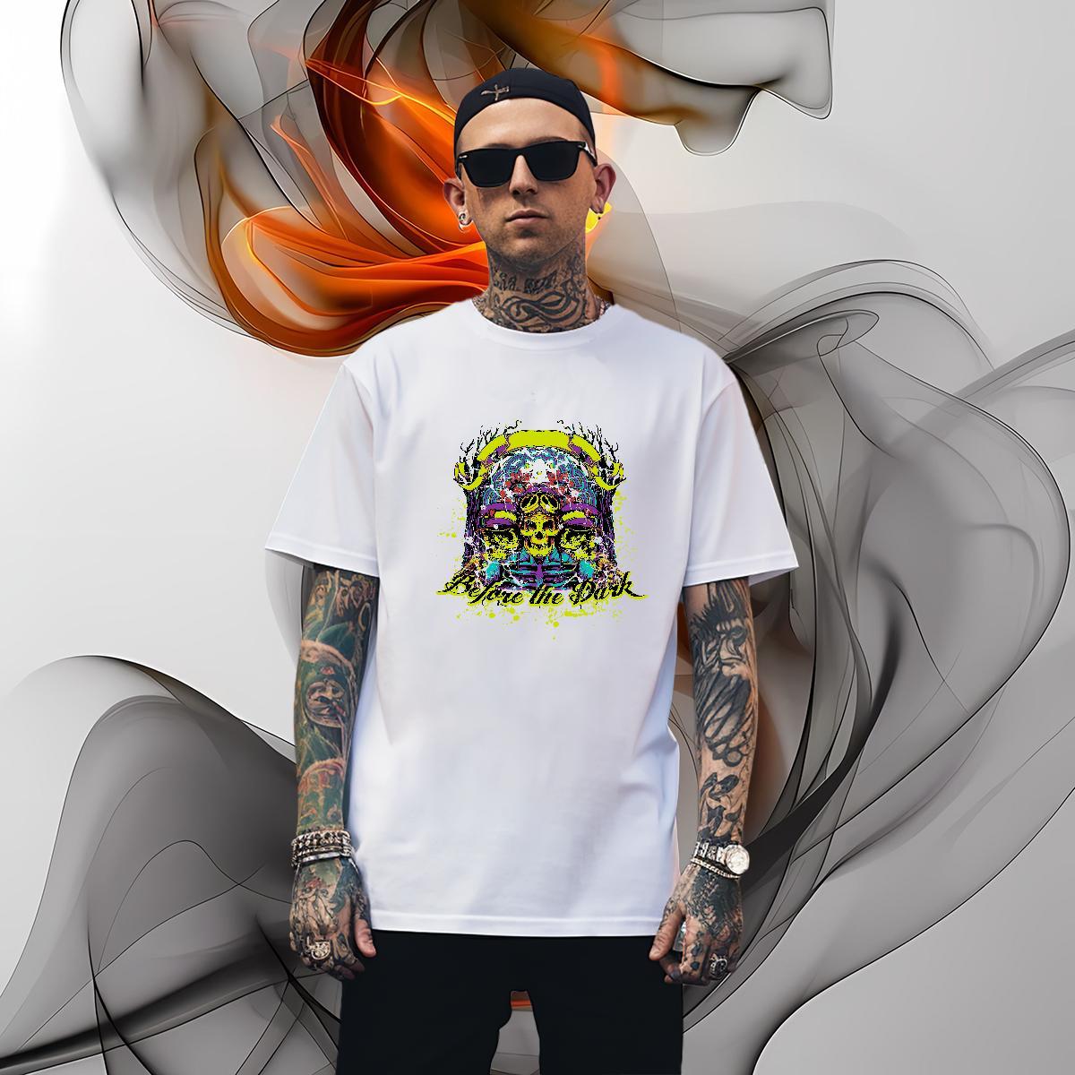 Wholesale T Shirts Men 230g 100% Cotton skull High Street Hip Hop DIY Printed Short Sleeve O-Neck Mens Tshirts Customized Wear
