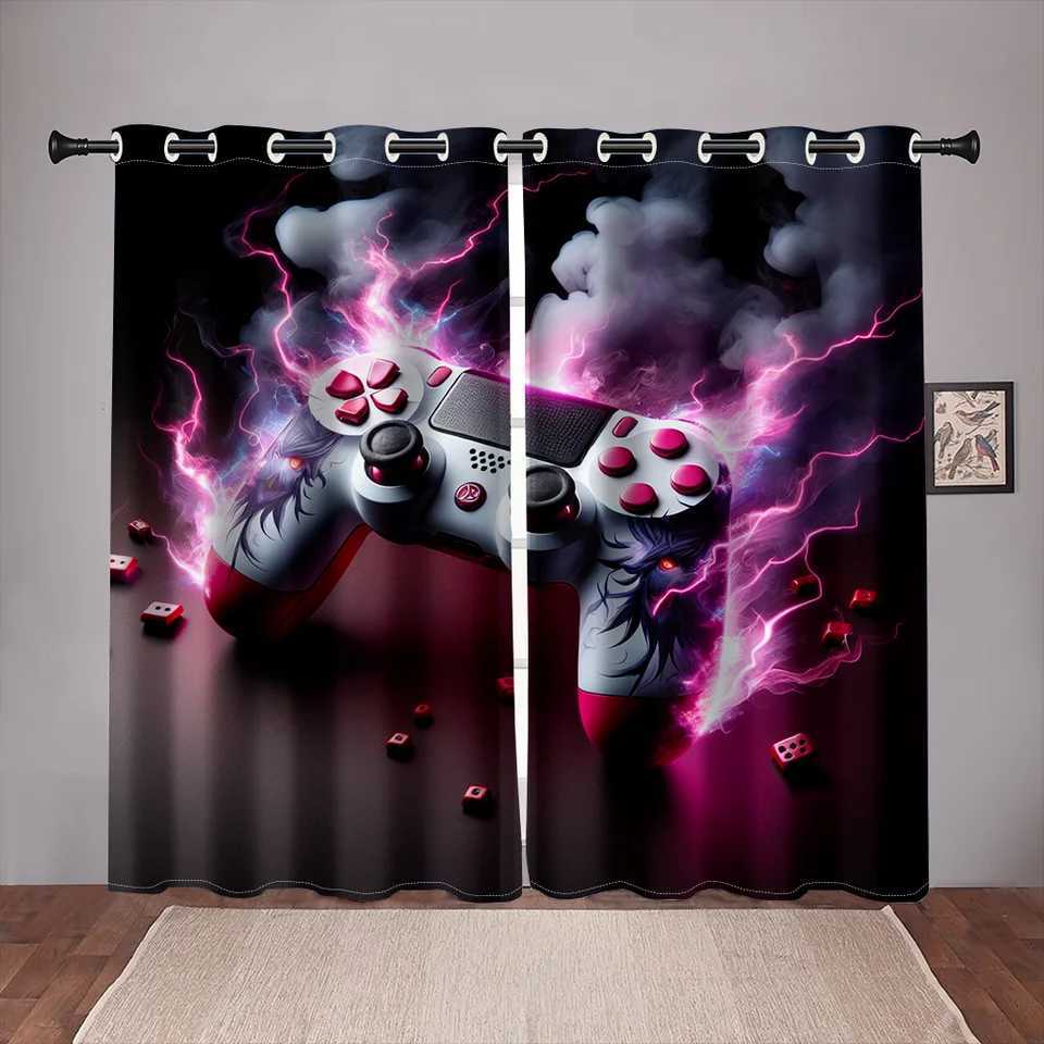 2 pcs Cartoon Gaming Play Station Window Curtain Living Room Bedroom for Boys Room Decor Gamer Teens Kids Playing Video Game Y240824
