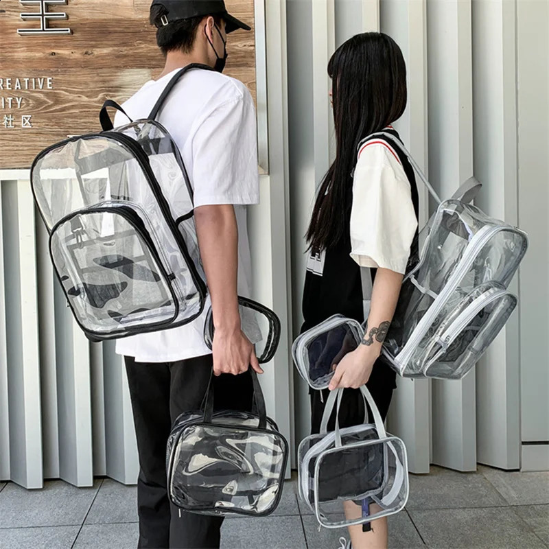 1 piece/3 pieces womens backpack transparent PVC bag transparent backpack teenage student transparent school backpack 240824