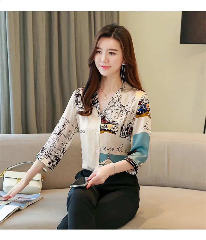 camisas e blusas ropa de mujer ofertas Summer Shirt Women tops Blouse 3/4 Long Sleeve Printing Flower V Neck Blouse Tops 240823