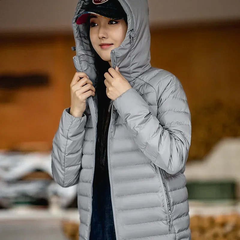Maden White Duck Down Womens Jacket Hoodie Ultra Light Warm Thick Coat Inflatable Portable AutumnWinter 240823