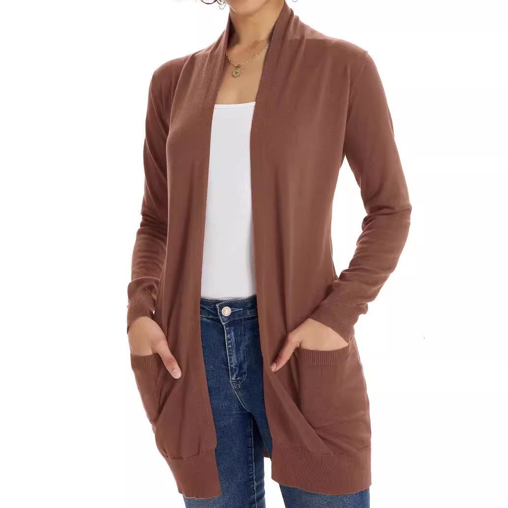 Summer Lightweight Cardigan Sweater with Pockets Long Sleeves Shoulder Shrugs
