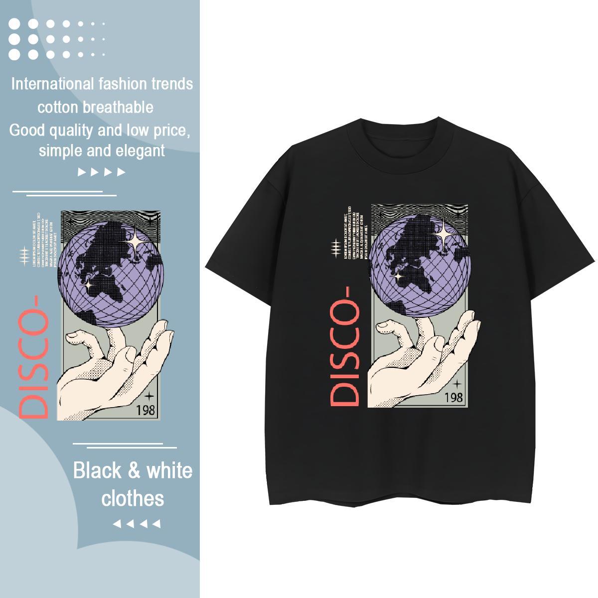 Comfortable T shirt 230g Pure Cotton disco Outdoor Black White Breathable Short Sleeve Men Tshirts Fashion Designer Tops Tees