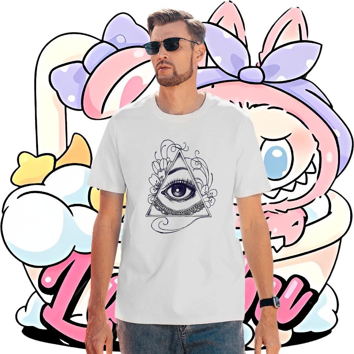 Loose T-Shirts 230g Cotton eye of the devil Casual Black Oversized Breathable Short Sleeve Mens Tshirts New Arrival Clothes