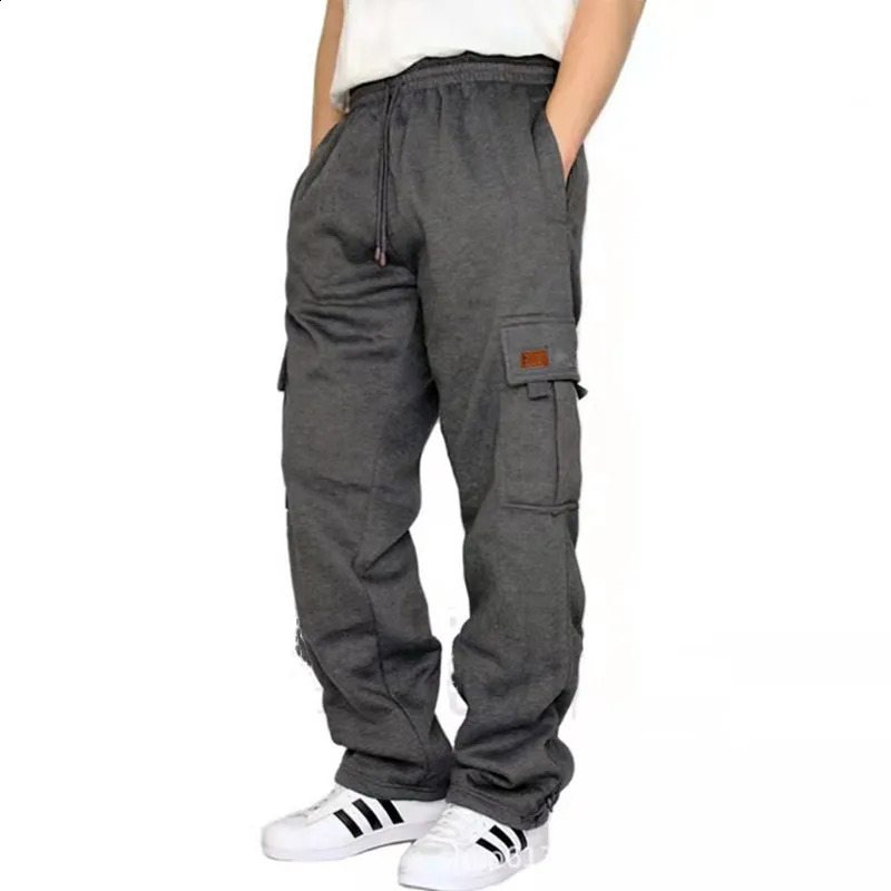 KPOP Fashion Style Harajuku Slim Fit Trousers Loose All Match Sweat Pants Solid Pockets Patchwork Straight Cylinder Cargo Pants 240824