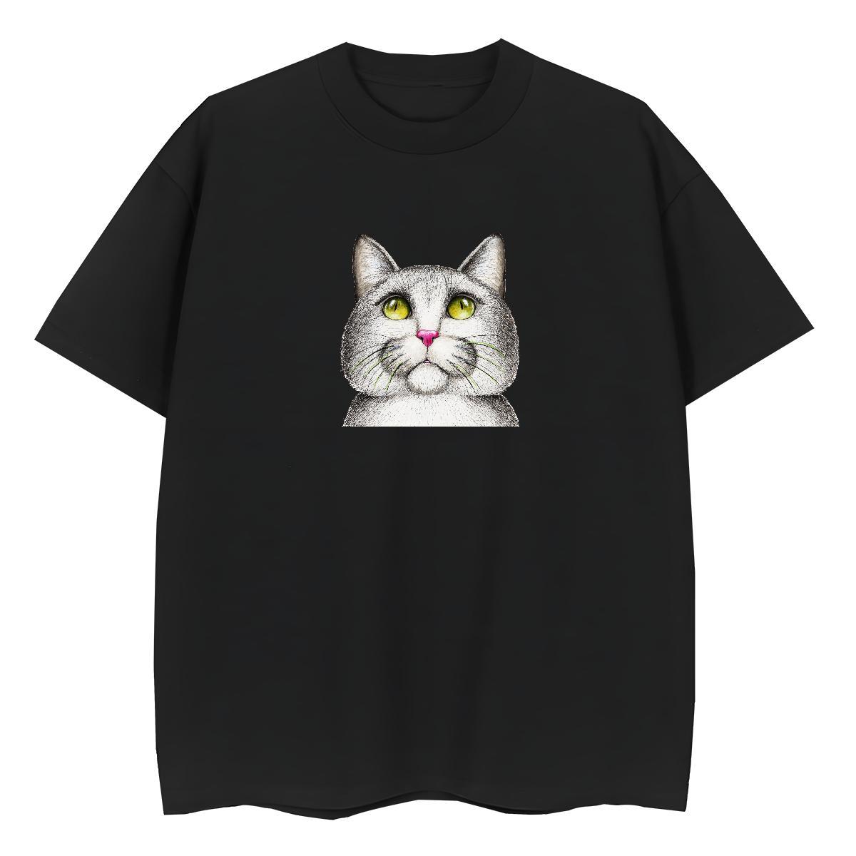 Classic Couples T Shirts cat Anime Printing Street 230g Cotton Tees Breathable Short Sleeve Comfortable T Shirts Men Plus Size Custom