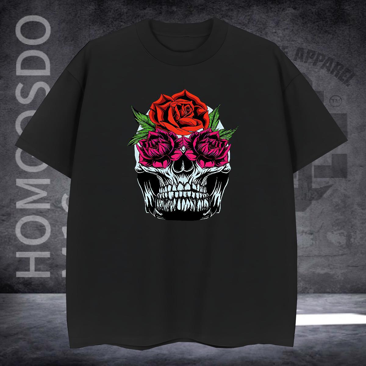 Unisex T-Shirts for Men 230g Pure Cotton skull Street Casual Floral Print Breathable Short Sleeve Men Tshirts Customized Tops