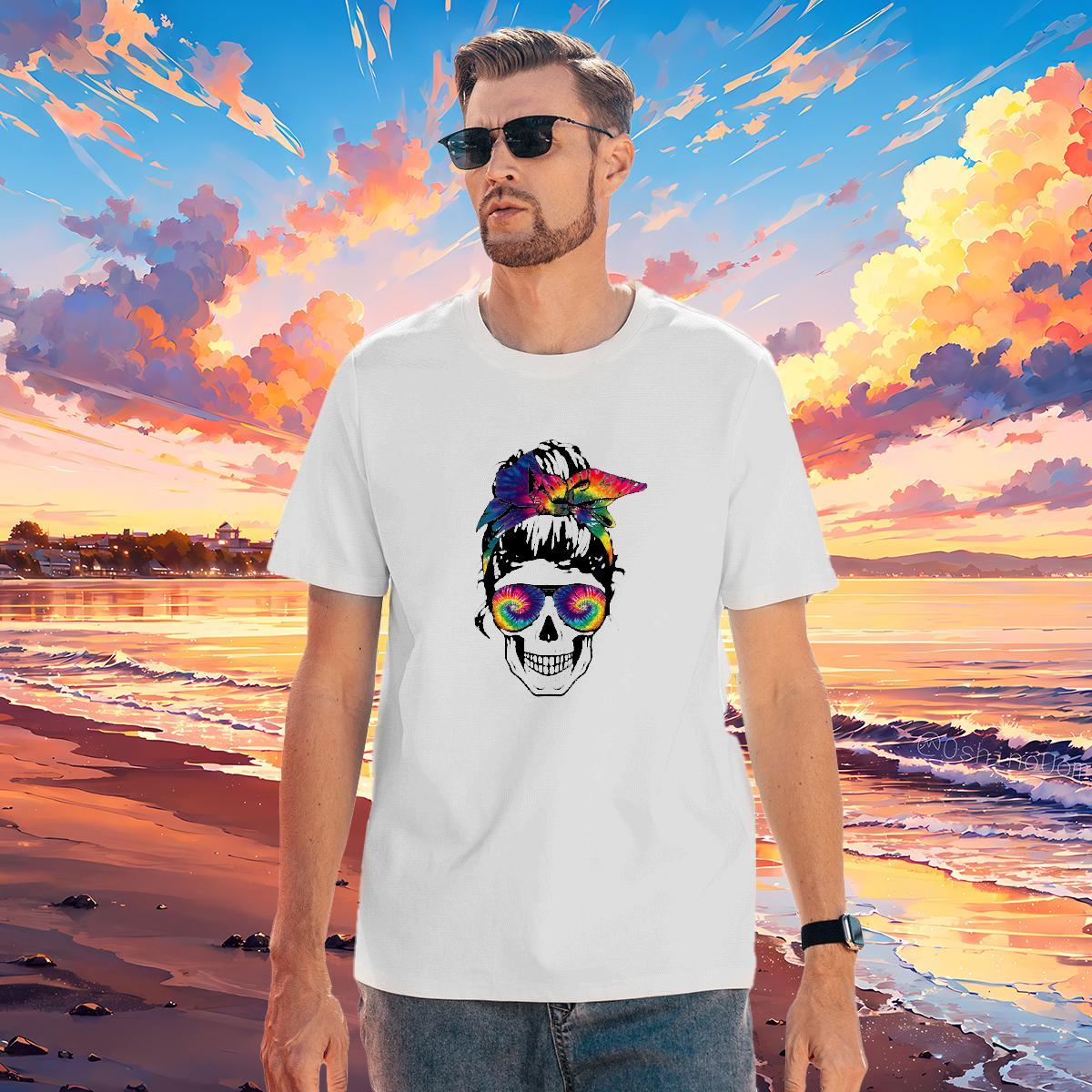Wholesale Man T Shirts 230g Pure Cotton skull Summer Casual Skull Crew Neck Breathable Tshirts 2024 New Wear