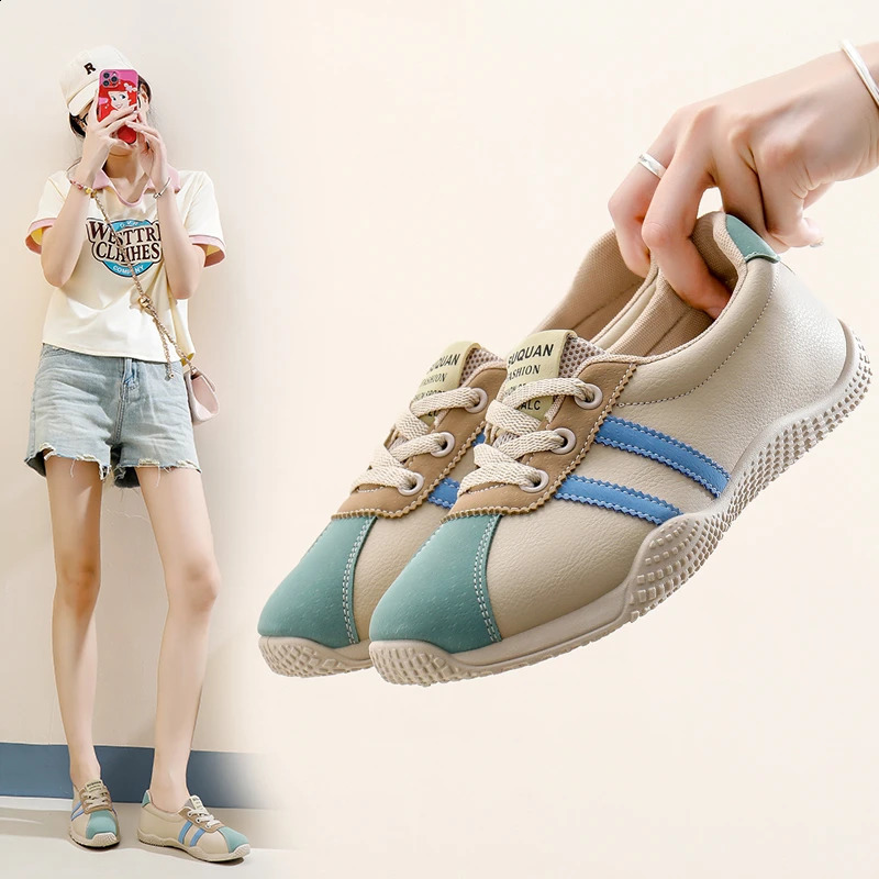 Womens shoes 2024 lace shoelaces womens vulcanized shoes fashionable color matching womens casual shoes round toe classic sports shoes 240823