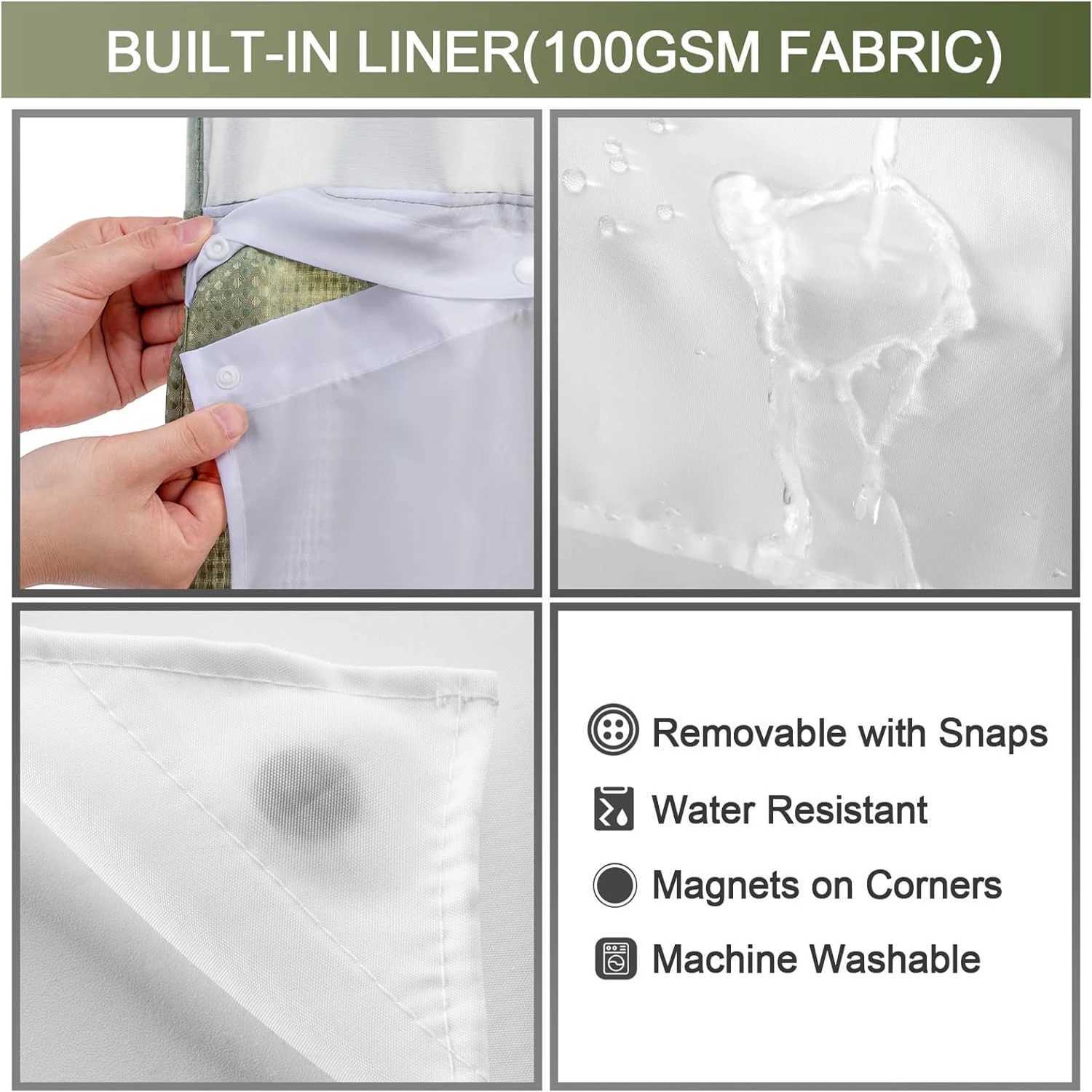 1PC Waffle Hookless Shower Curtain Double Waterproof Snap Lined Removable Interior Bathroom Divider Home Dcor M240824