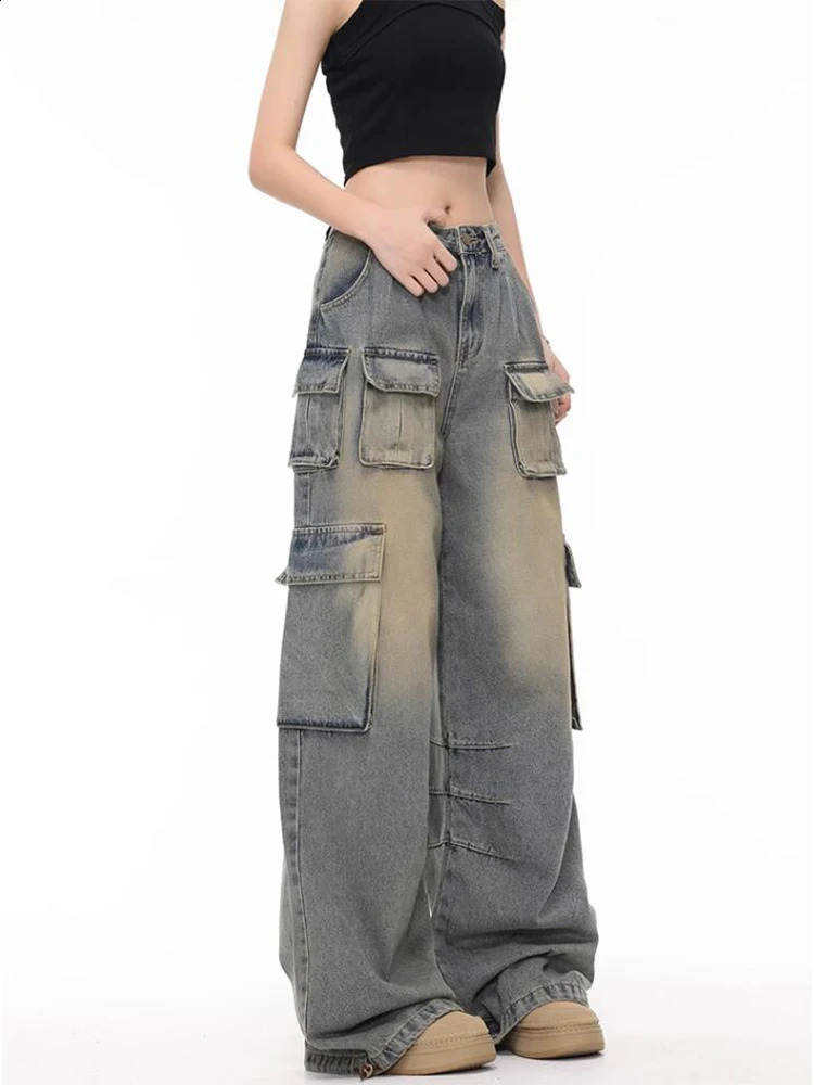 Womens Y2k freight jeans Baggy Harajuku 90s fashion Trouser retro Japanese 2000s style garbage clothing 240823